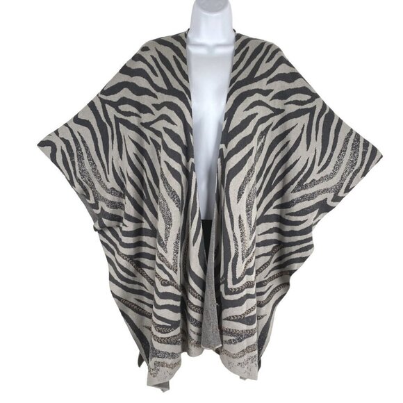 Chico's Open Poncho Shawl L/XL Zebra‎ Animal Print Cotton Blend Flawed CJ-1303 - Picture 1 of 13